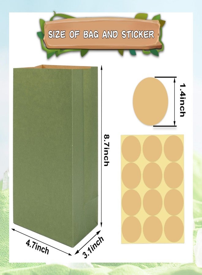 وولاين مجموعة Whaline من 24 كيس هدايا ورقية كرافت باللون الأخضر الزيتوني، مزودة بملصقات، مثالية لحفلات الزفاف، وحفلات استقبال المولود، وأعياد الميلاد، وتغليف الهدايا. - Image 2